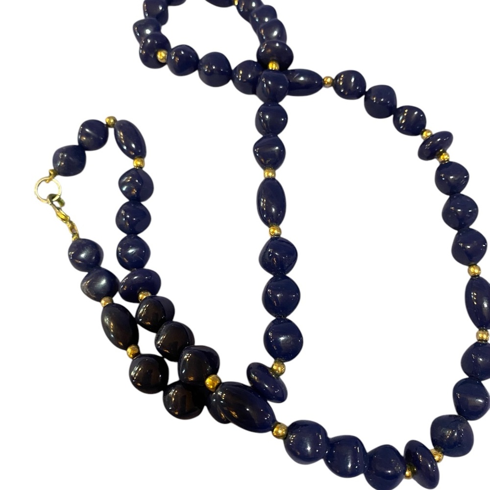 Vintage Dark Navy Beaded Necklace 20 inch - Picture 4 of 4